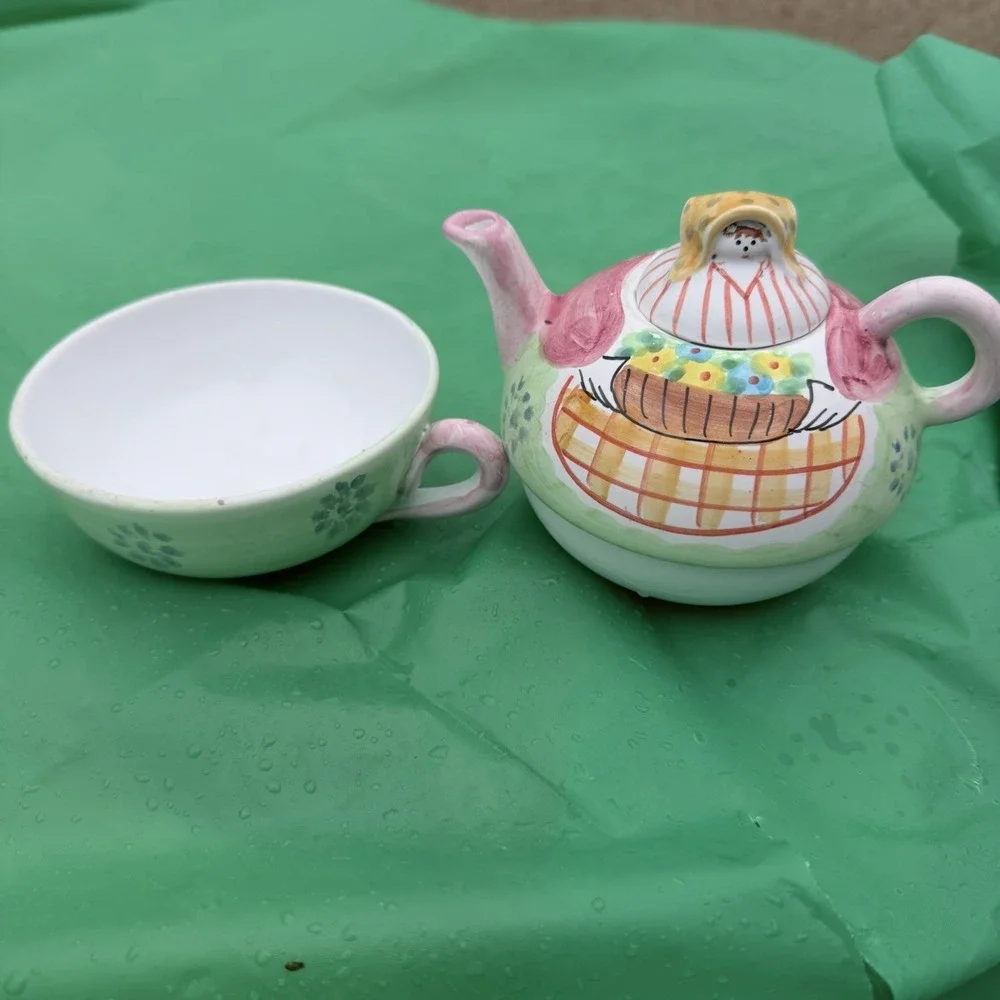 Flora Italy Ceramic Teapot Cup Set Woman‎ Hand Painted